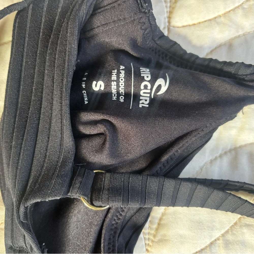Rip Curl Black Ribbed Underwire Bikini Top with Tie-Side Bottom